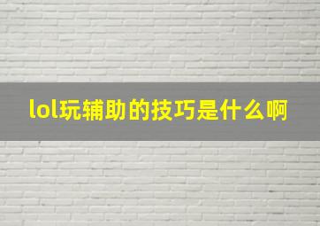 lol玩辅助的技巧是什么啊