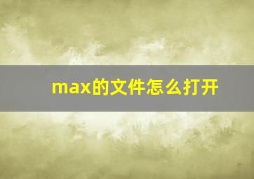 max的文件怎么打开