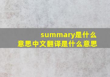 summary是什么意思中文翻译是什么意思