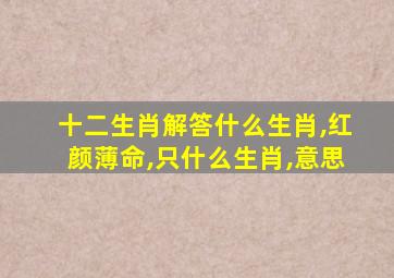 十二生肖解答什么生肖,红颜薄命,只什么生肖,意思