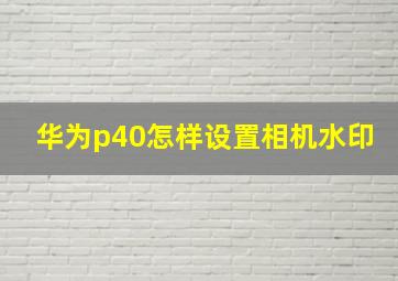 华为p40怎样设置相机水印