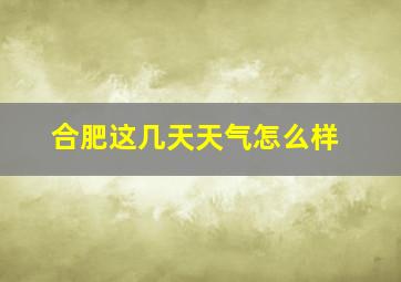 合肥这几天天气怎么样