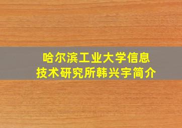 哈尔滨工业大学信息技术研究所韩兴宇简介