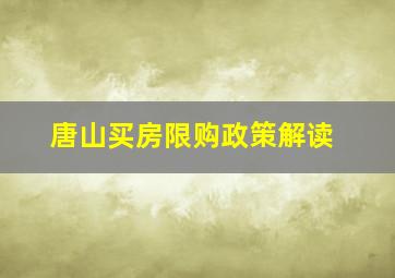 唐山买房限购政策解读