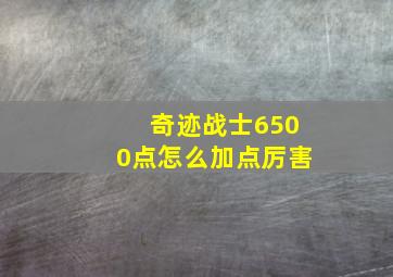 奇迹战士6500点怎么加点厉害