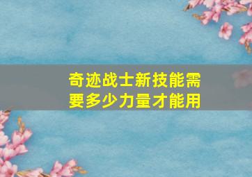 奇迹战士新技能需要多少力量才能用