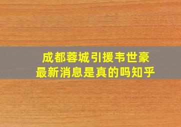 成都蓉城引援韦世豪最新消息是真的吗知乎