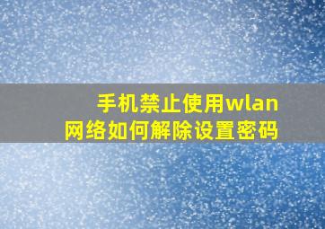 手机禁止使用wlan网络如何解除设置密码