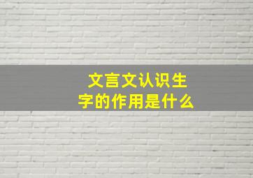 文言文认识生字的作用是什么