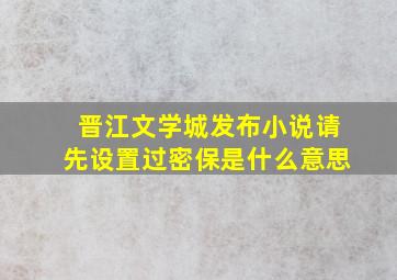 晋江文学城发布小说请先设置过密保是什么意思