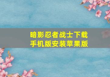 暗影忍者战士下载手机版安装苹果版