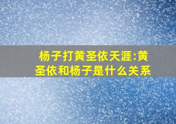 杨子打黄圣依天涯:黄圣依和杨子是什么关系