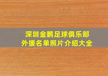 深圳金鹏足球俱乐部外援名单照片介绍大全