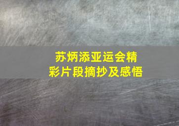 苏炳添亚运会精彩片段摘抄及感悟