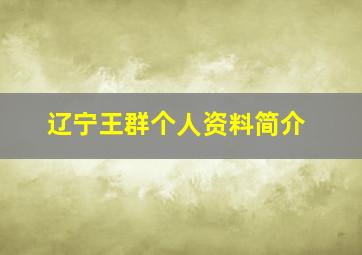 辽宁王群个人资料简介