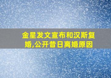 金星发文宣布和汉斯复婚,公开昔日离婚原因