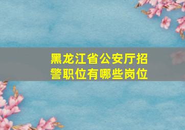 黑龙江省公安厅招警职位有哪些岗位